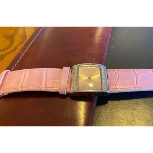 Women's 30mm Silver Tone Mary Kay Watch, Crystal Accents with Pink Band and Face - Picture 3 of 3